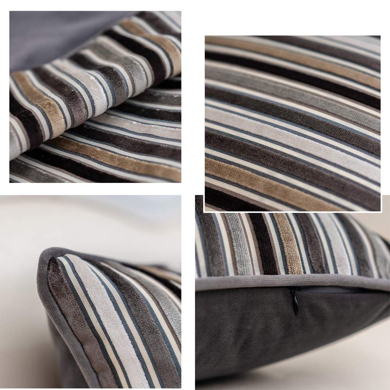Yangest Grey Striped Throw Pillow Cover Multicolor Velvet Cushion Cover Zippered Rectangular Pillowcase for Sofa Couch Bedroom Living Room Home Decoration, 12x20 Inch - Image 3